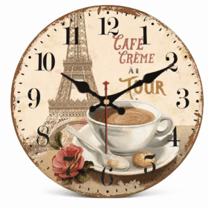 Horloge murale de cuisine café crème à la Tour Eiffel