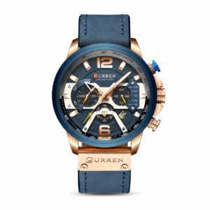 Montre Bleue avec Mouvement à Quartz en Cuir