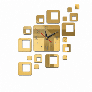 Horloge murale design carrés doré