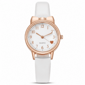 Montre Fille avec Cadran Doré et Bracelet en Cuir